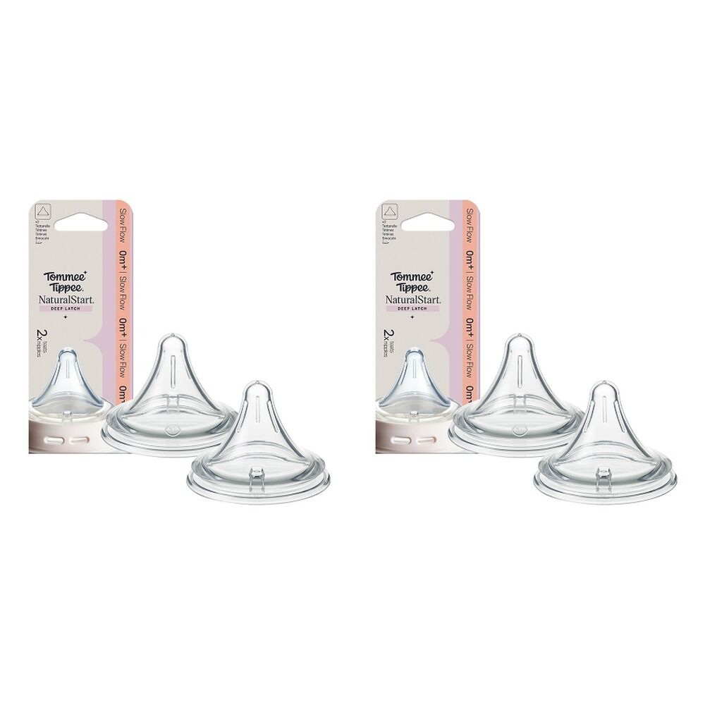 Tommee Tippee Natural Start Deep Latch Teats Slow Flow 0m+ 2 Pack Bundle of 2