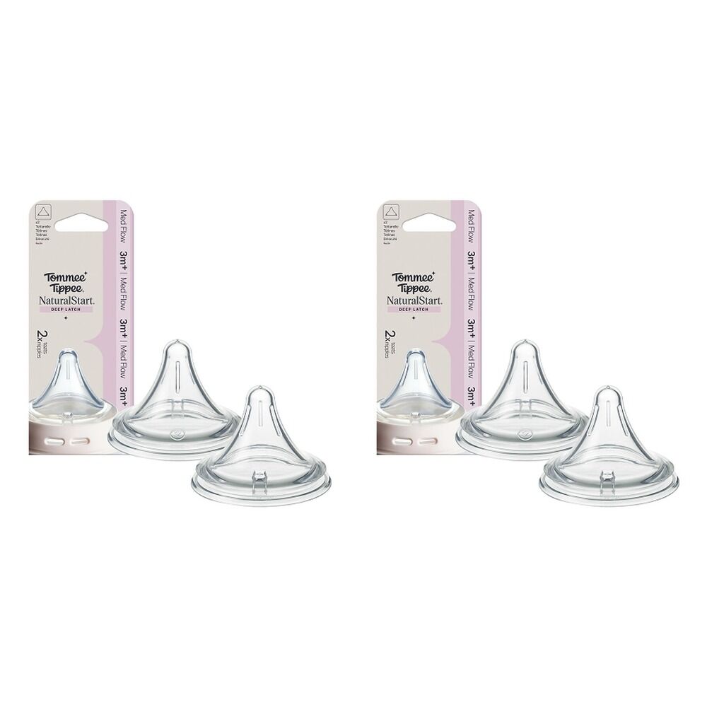 Tommee Tippee Natural Start Deep Latch Teats Medium Flow 3m+ 2 Pack Bundle of 2