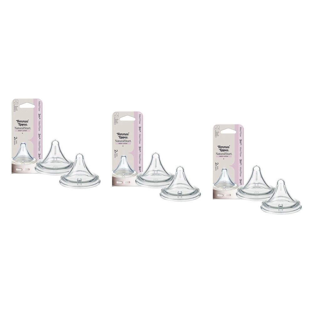 Tommee Tippee Natural Start Deep Latch Teats Medium Flow 3m+ 2 Pack Bundle of 3