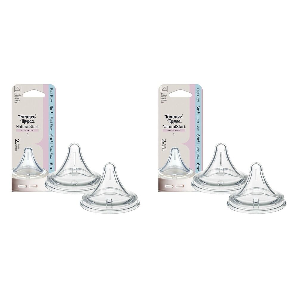 Tommee Tippee Natural Start Deep Latch Teats Fast Flow 6m+ 2 Pack Bundle of 2