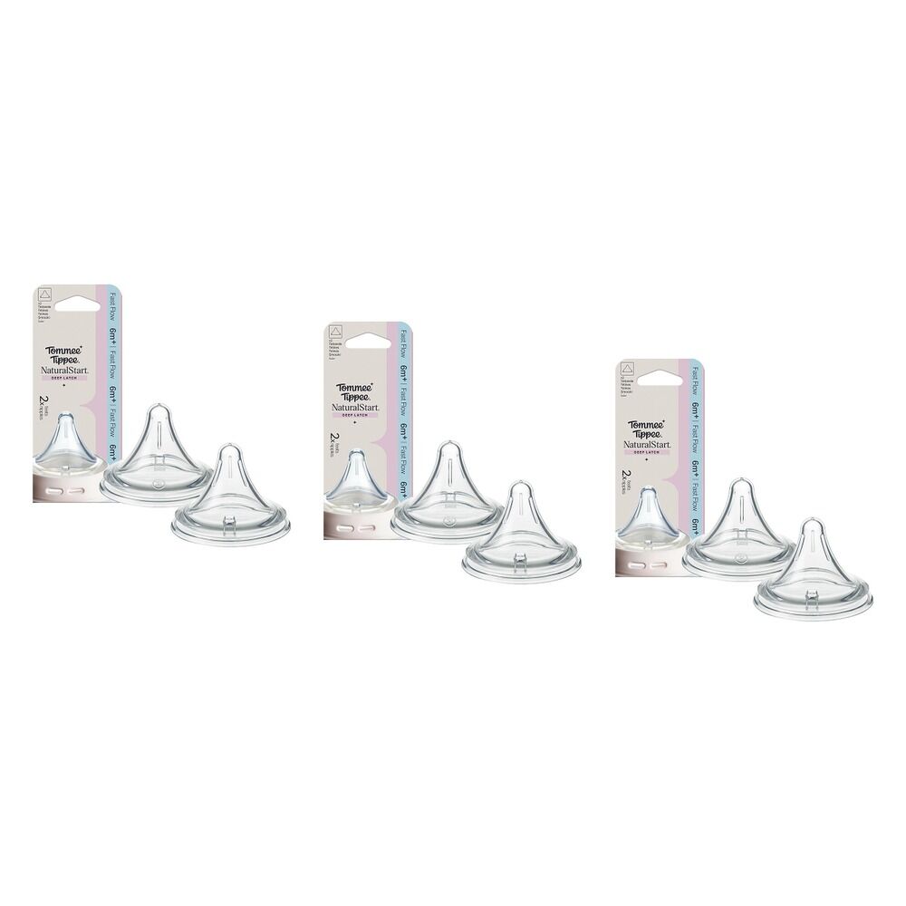 Tommee Tippee Natural Start Deep Latch Teats Fast Flow 6m+ 2 Pack Bundle of 3