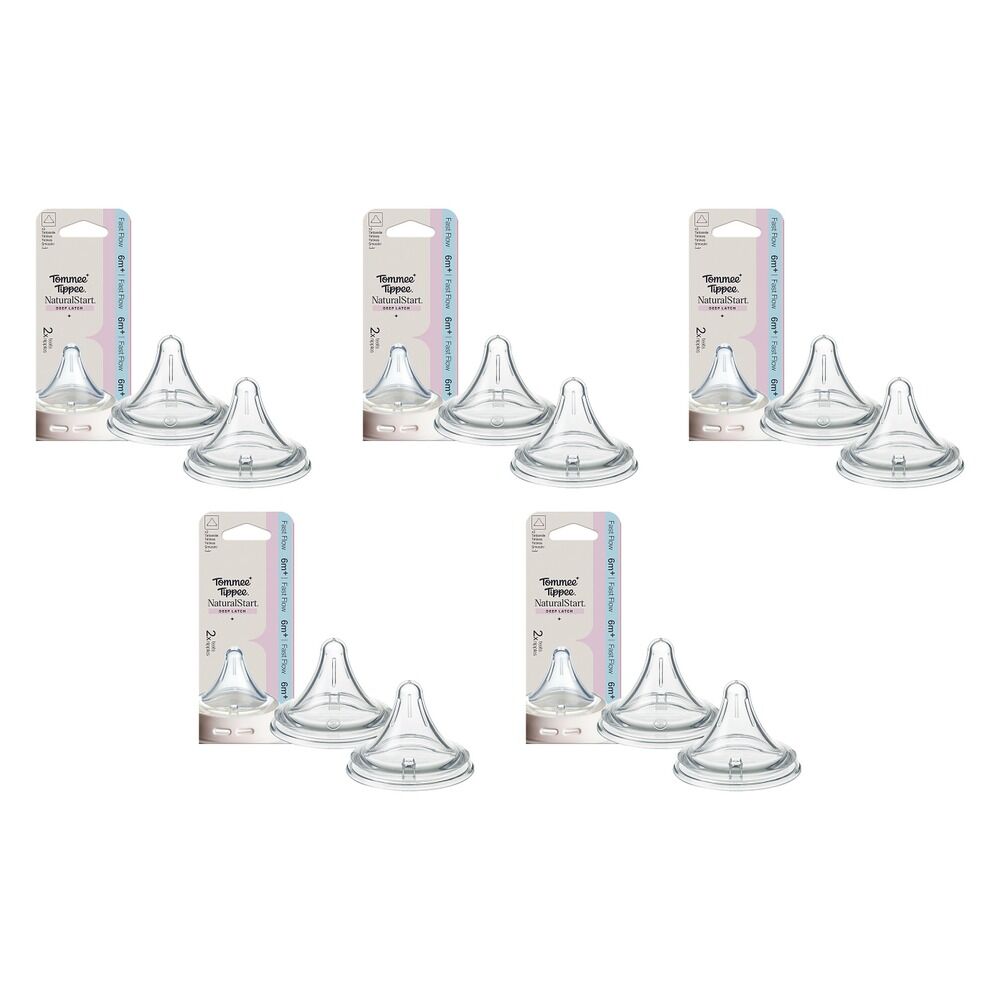 Tommee Tippee Natural Start Deep Latch Teats Fast Flow 6m+ 2 Pack Bundle of 5