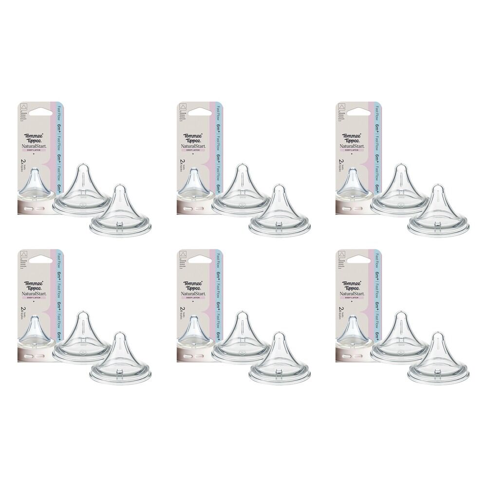 Tommee Tippee Natural Start Deep Latch Teats Fast Flow 6m+ 2 Pack Bundle of 6