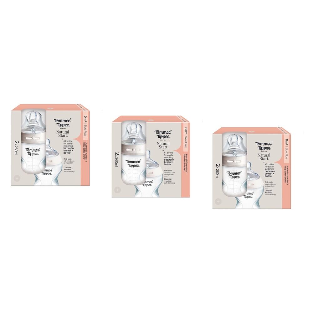 Tommee Tippee Natural Start Anti-Colic Bottle Slow Flow 2 Pack 60mL Bundle of 3