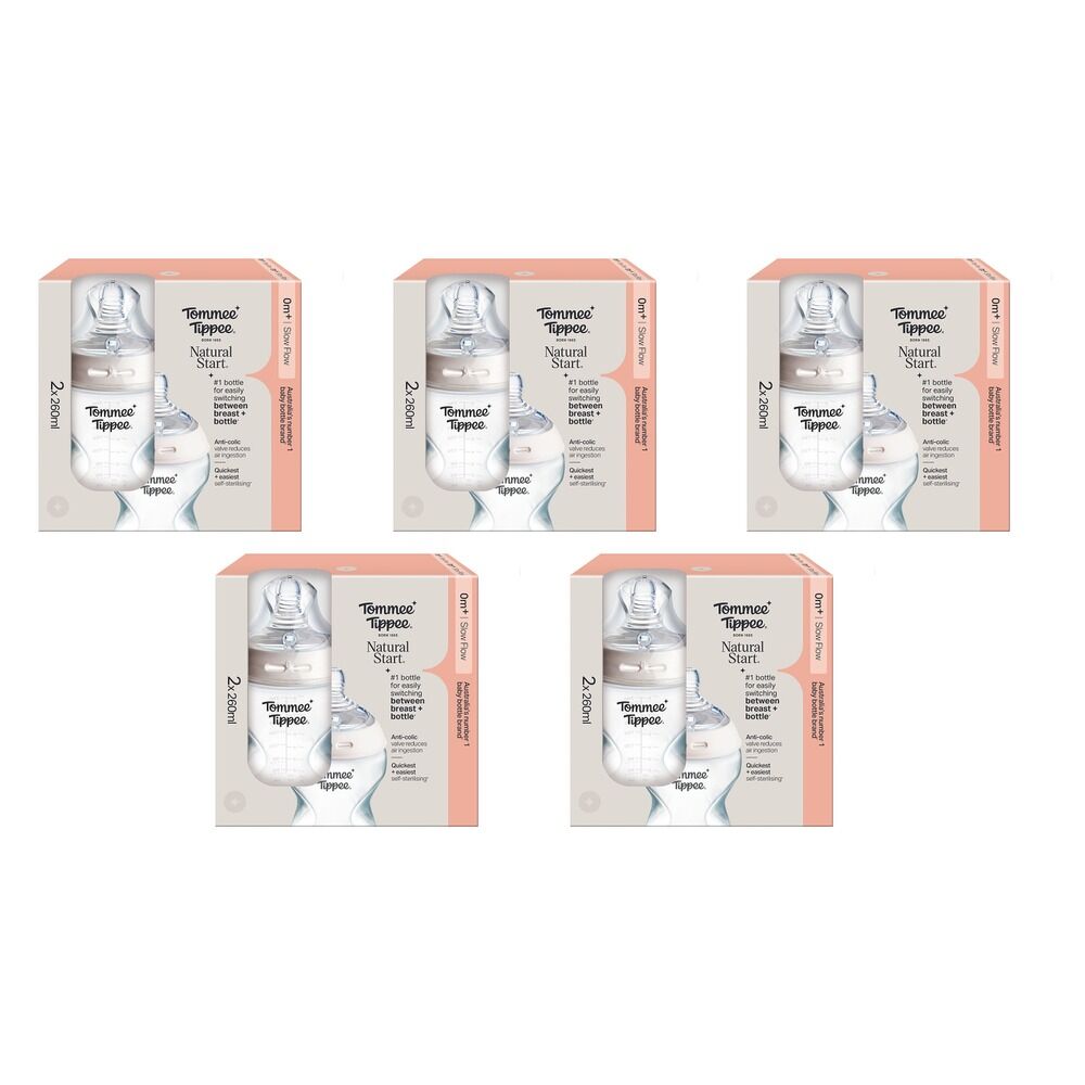 Tommee Tippee Natural Start Anti-Colic Bottle Slow Flow 2 Pack 60mL Bundle of 5