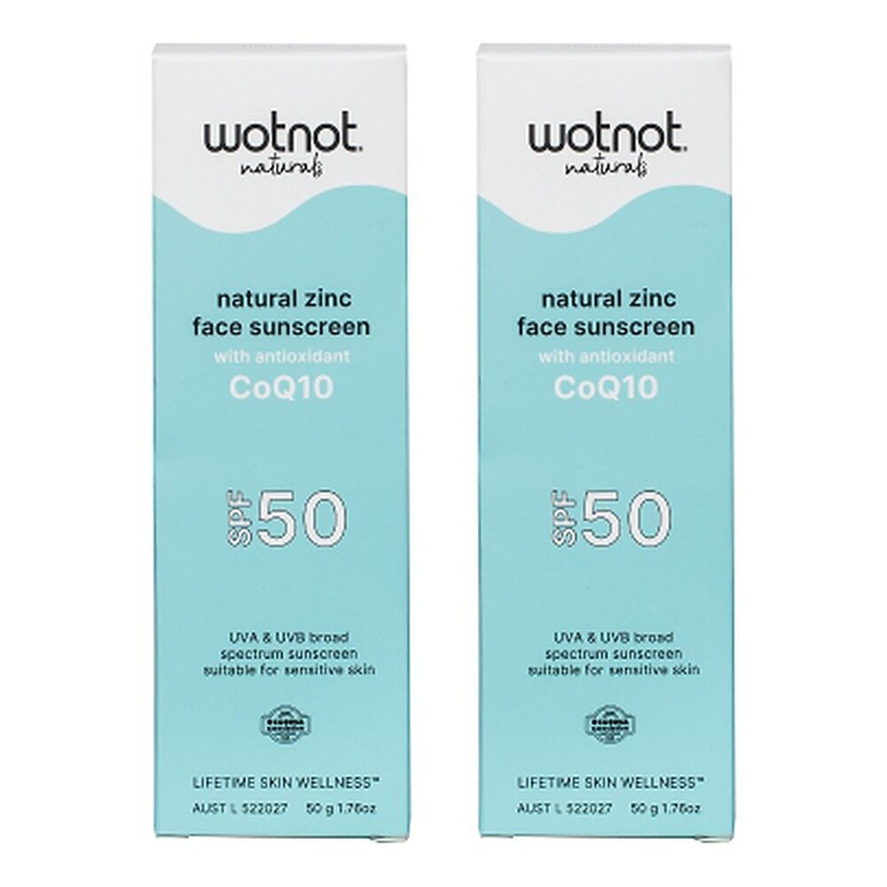 Wotnot Naturals Zinc Face Sunscreen SPF50 with CoQ10 50g Pack of 2