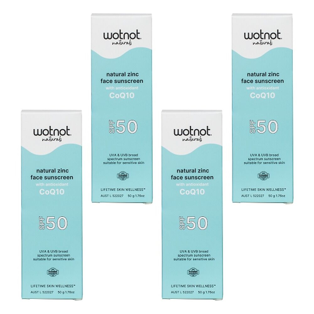 Wotnot Naturals Zinc Face Sunscreen SPF50 with CoQ10 50g Pack of 4