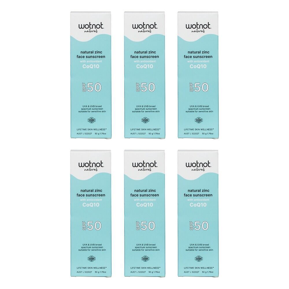 Wotnot Naturals Zinc Face Sunscreen SPF50 with CoQ10 50g Pack of 6