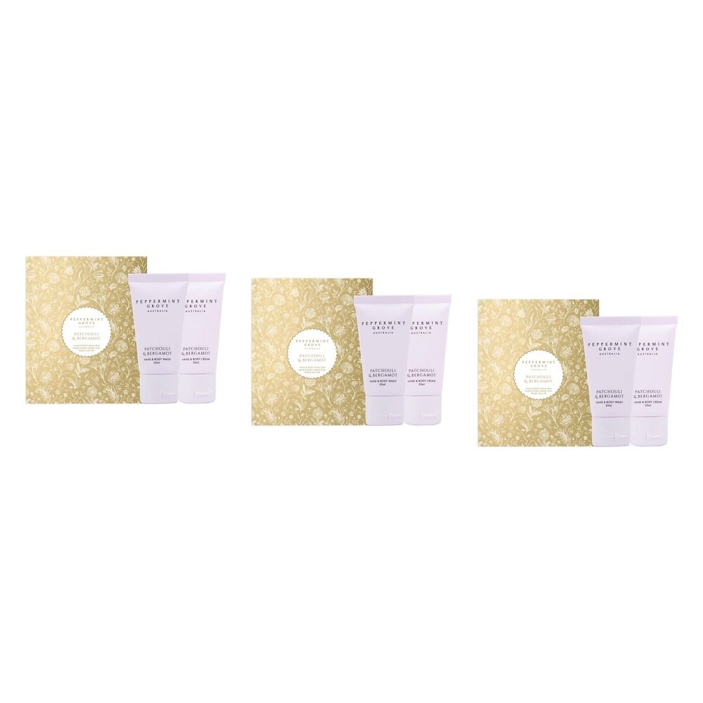 Peppermint Grove Patchouli & Bergamot Hand Wash & Cream Travel Duo Pack of 3