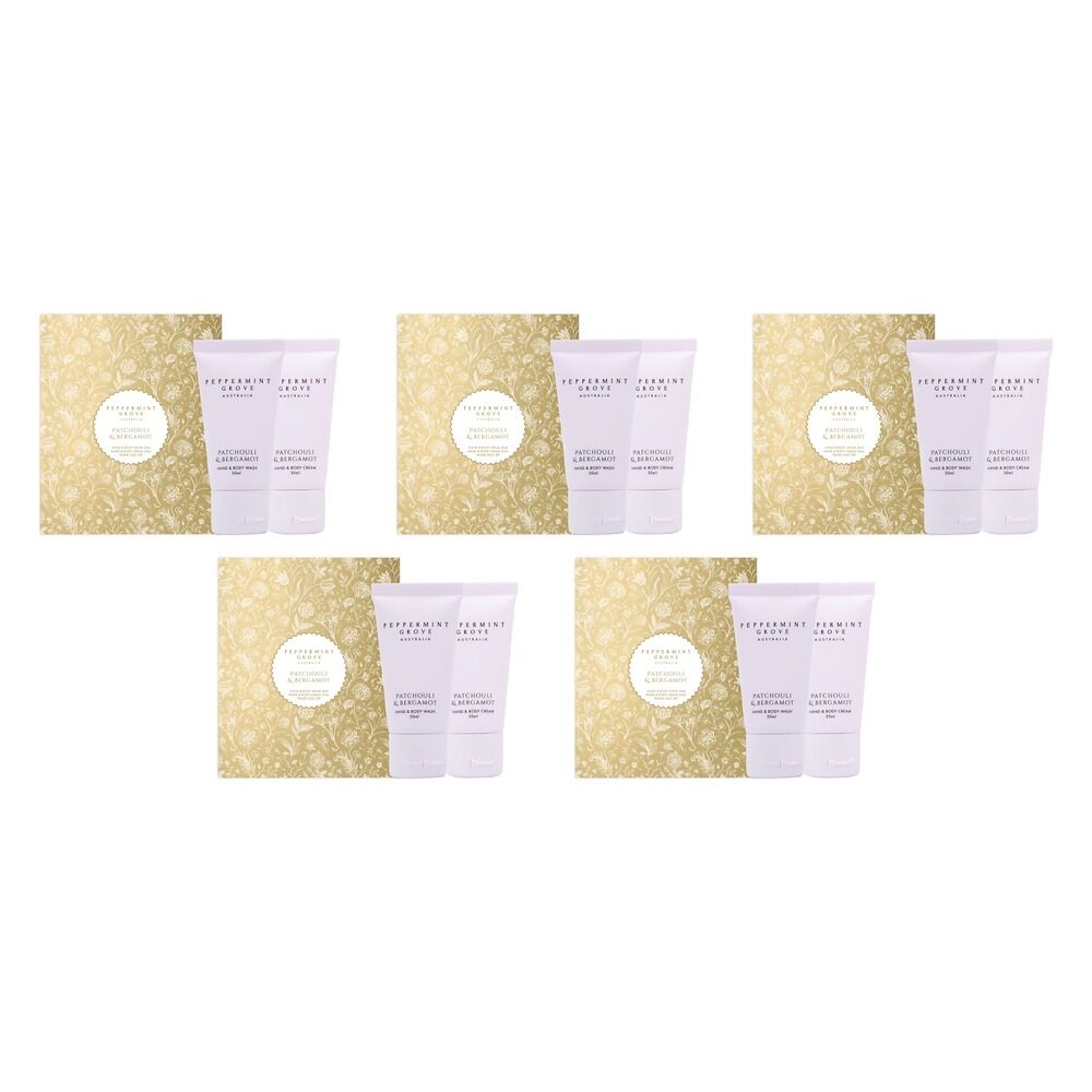 Peppermint Grove Patchouli & Bergamot Hand Wash & Cream Travel Duo Pack of 5