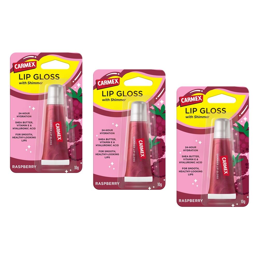 Carmex Shimmer Lip Gloss Raspberry 10g x 12 Bundle of 3