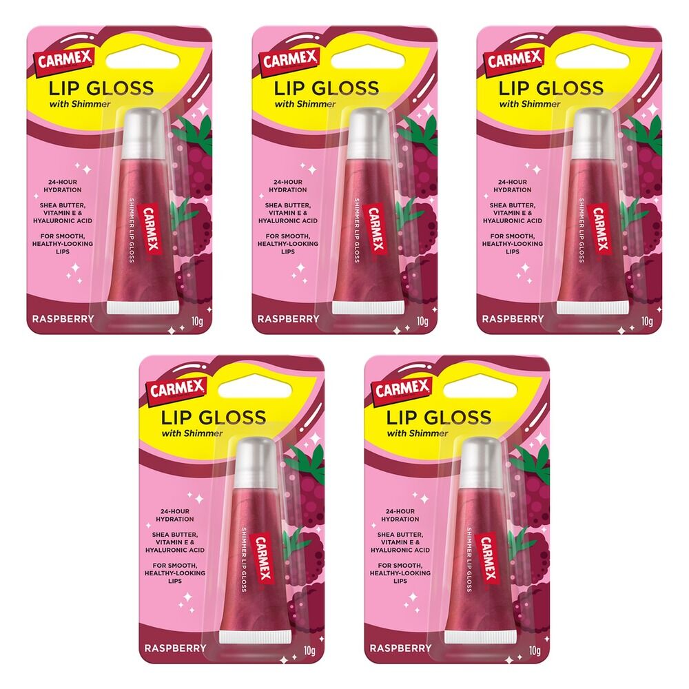 Carmex Shimmer Lip Gloss Raspberry 10g x 12 Bundle of 5
