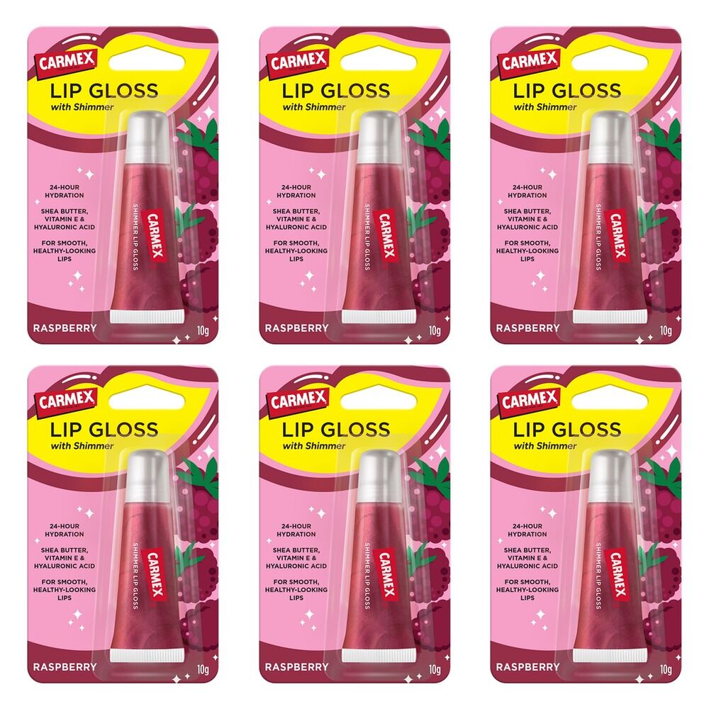 Carmex Shimmer Lip Gloss Raspberry 10g x 12 Bundle of 6