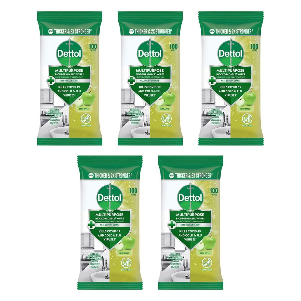 Dettol Multipurpose Wipes Crisp Apple 100 Pack Bundle of 5