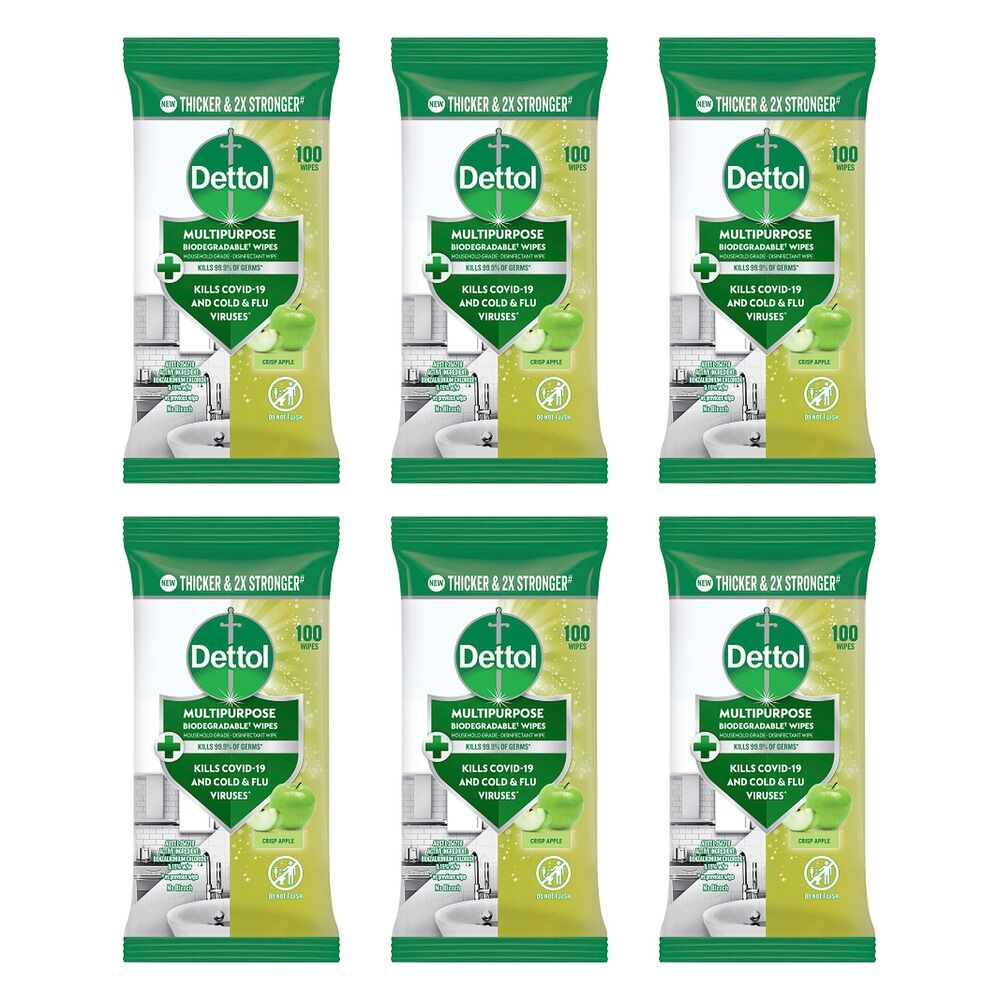 Dettol Multipurpose Wipes Crisp Apple 100 Pack Bundle of 6