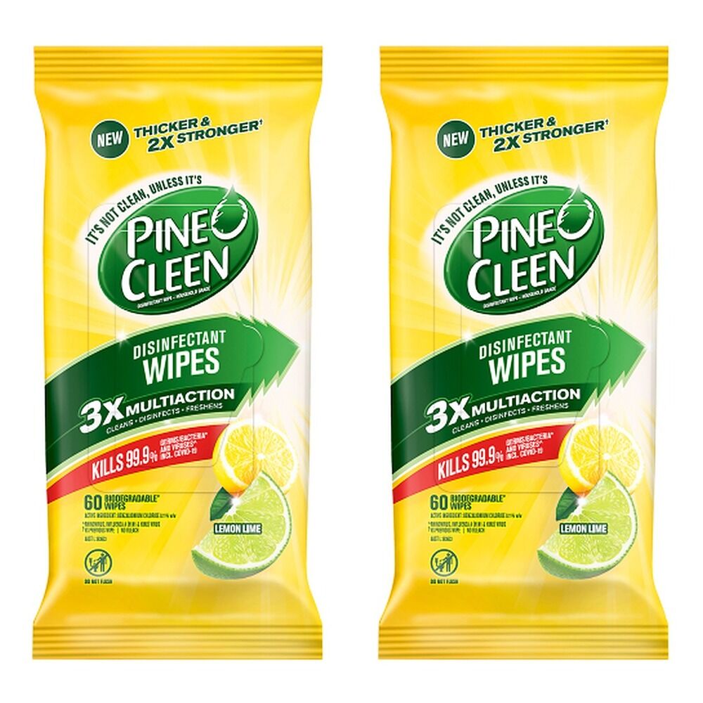 Dettol Pine O Cleen Disinfectant Wipes Lemon Lime 60 Pack Bundle of 2