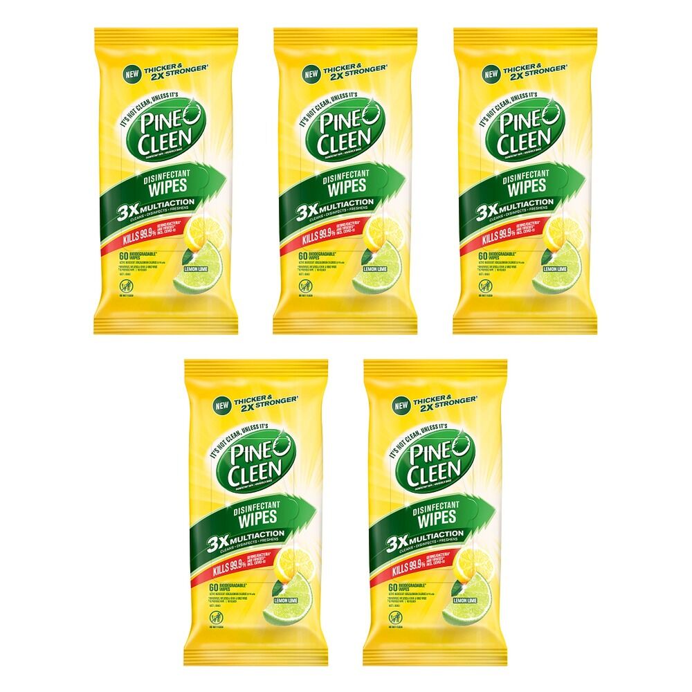 Dettol Pine O Cleen Disinfectant Wipes Lemon Lime 60 Pack Bundle of 5