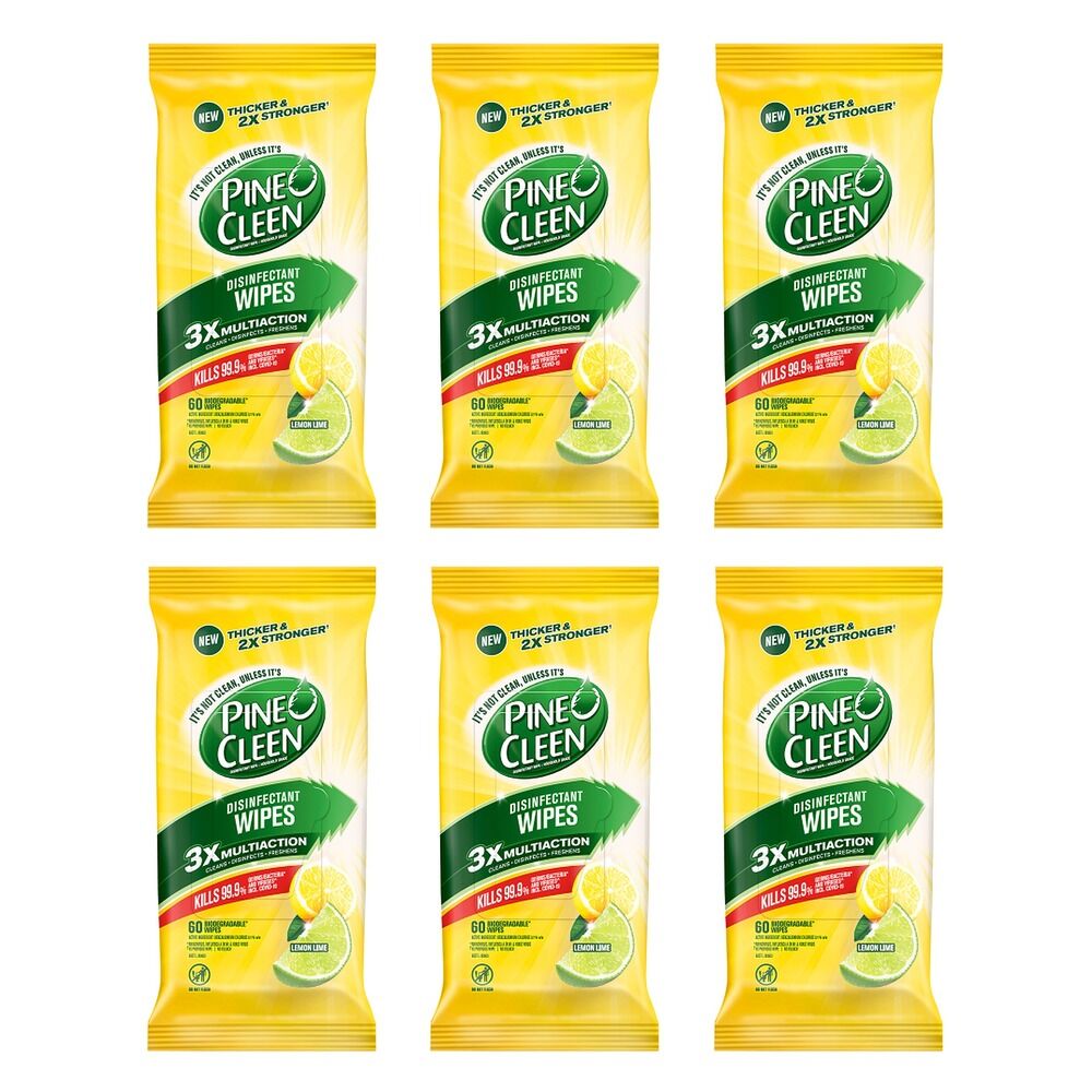 Dettol Pine O Cleen Disinfectant Wipes Lemon Lime 60 Pack Bundle of 6