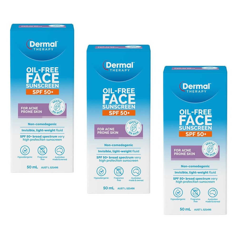 Dermal Therapy Oil Free Face Sunscreen SPF 50+ 50mL Pack of 3
