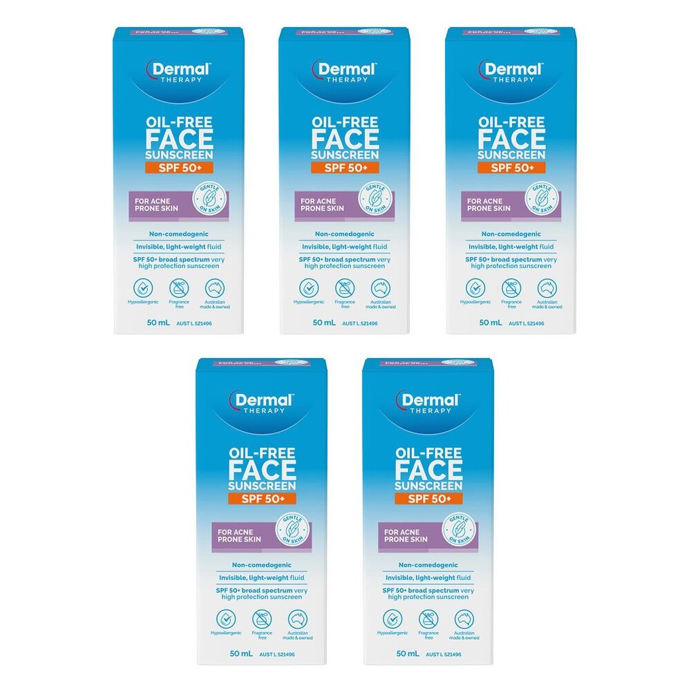 Dermal Therapy Oil Free Face Sunscreen SPF 50+ 50mL Pack of 5