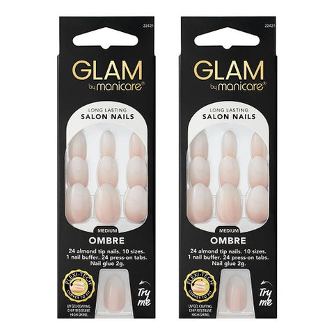 Glam by Manicare Press On Nails Medium Almond Fashion 24 Pack Bundle of 2
