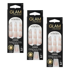 Glam by Manicare Press On Nails Medium Almond Fashion 24 Pack Bundle of 3