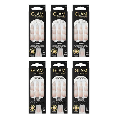 Glam by Manicare Press On Nails Medium Almond Fashion 24 Pack Bundle of 6
