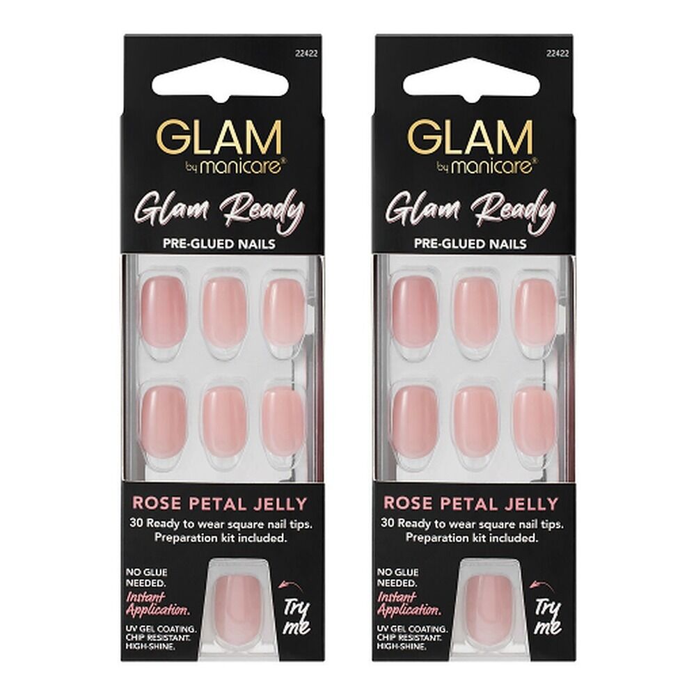 Glam by Manicare Glam Ready Pre-Glued Nails Rose Petal Jelly 30 Pack Bundle of 2