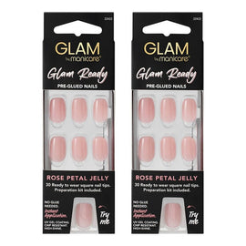 Glam by Manicare Glam Ready Pre-Glued Nails Rose Petal Jelly 30 Pack Bundle of 2