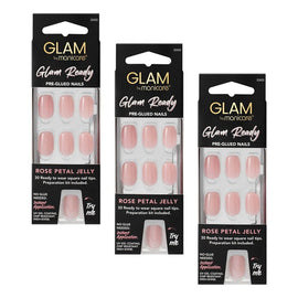 Glam by Manicare Glam Ready Pre-Glued Nails Rose Petal Jelly 30 Pack Bundle of 3