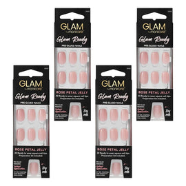 Glam by Manicare Glam Ready Pre-Glued Nails Rose Petal Jelly 30 Pack Bundle of 4