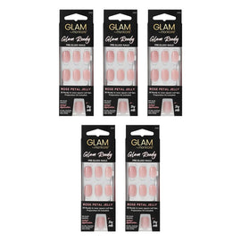 Glam by Manicare Glam Ready Pre-Glued Nails Rose Petal Jelly 30 Pack Bundle of 5