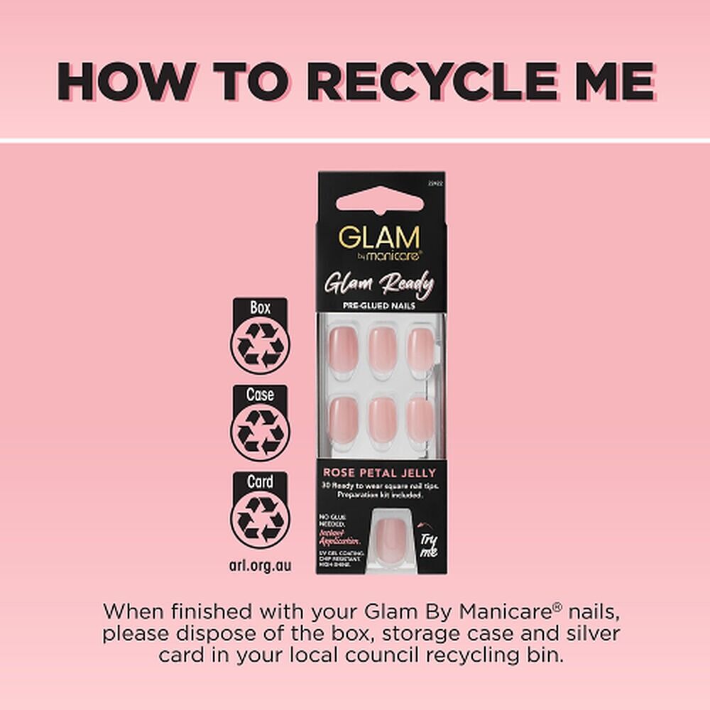 Glam by Manicare Glam Ready Pre-Glued Nails Rose Petal Jelly 30 Pack