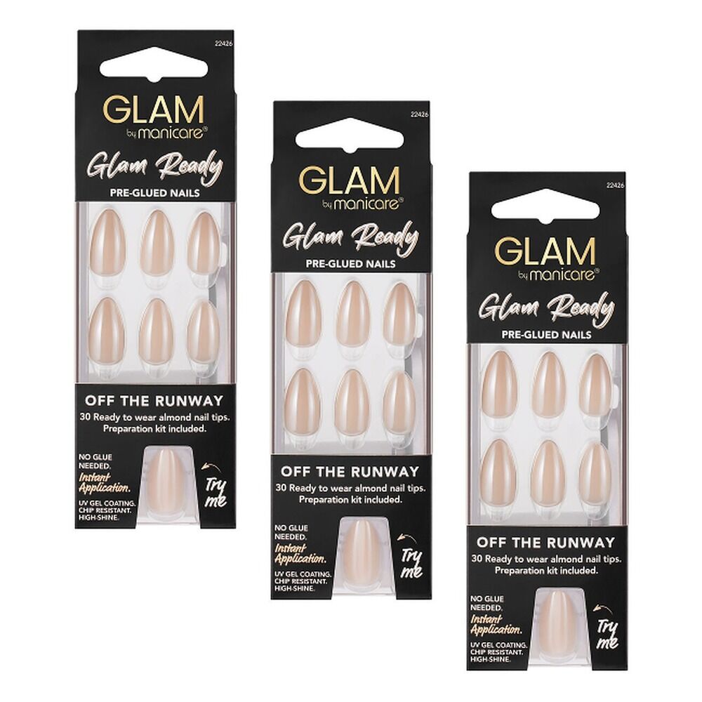 Glam by Manicare Glam Ready Pre-Glued Nails Off the Runway 30 Pack Bundle of 3