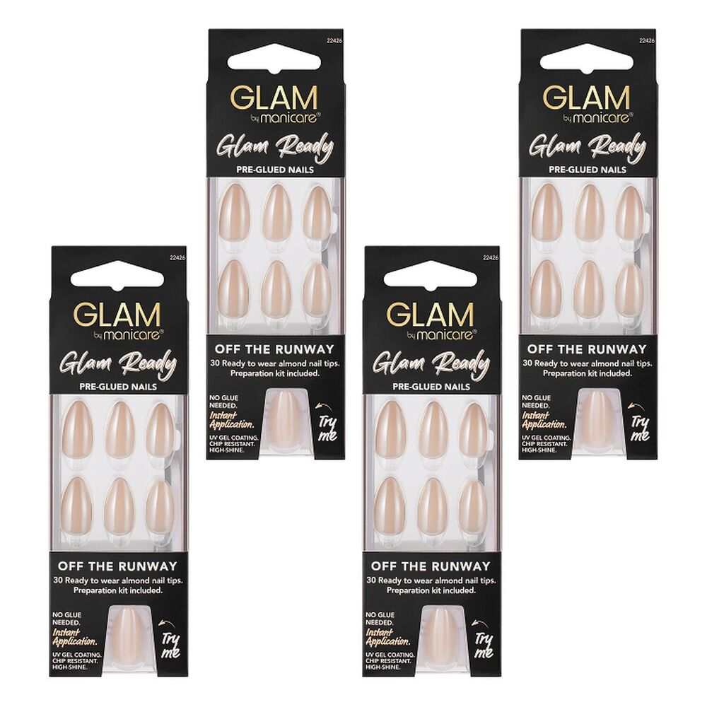 Glam by Manicare Glam Ready Pre-Glued Nails Off the Runway 30 Pack Bundle of 4