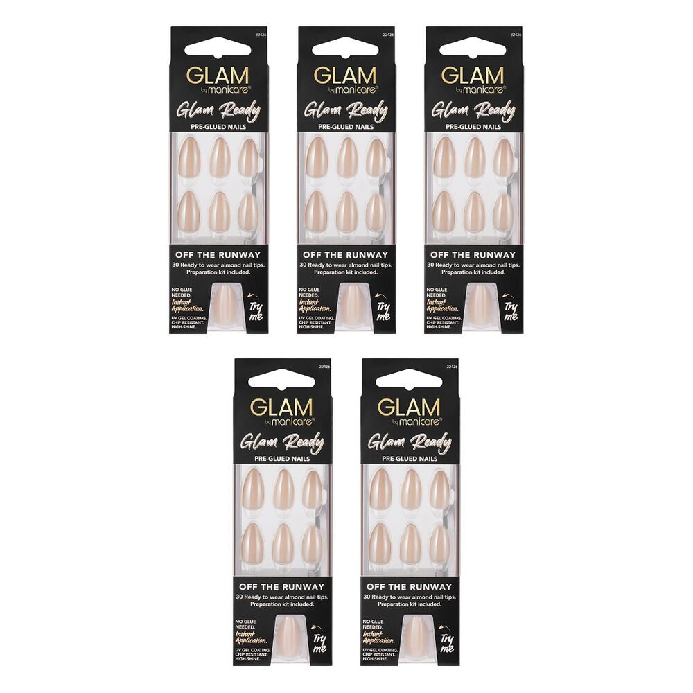 Glam by Manicare Glam Ready Pre-Glued Nails Off the Runway 30 Pack Bundle of 5