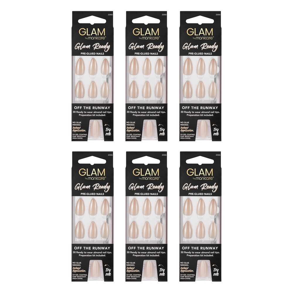 Glam by Manicare Glam Ready Pre-Glued Nails Off the Runway 30 Pack Bundle of 6