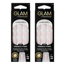Glam by Manicare Press On Nails Short Square French Pink 24 Pack Bundle of 2