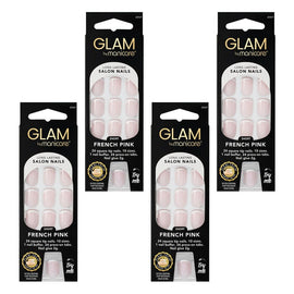 Glam by Manicare Press On Nails Short Square French Pink 24 Pack Bundle of 4