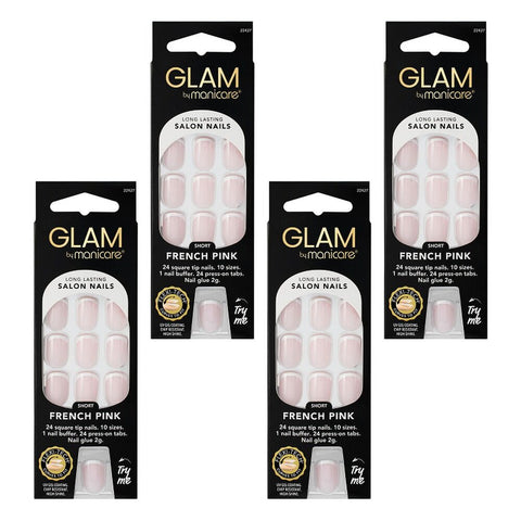 Glam by Manicare Press On Nails Short Square French Pink 24 Pack Bundle of 4