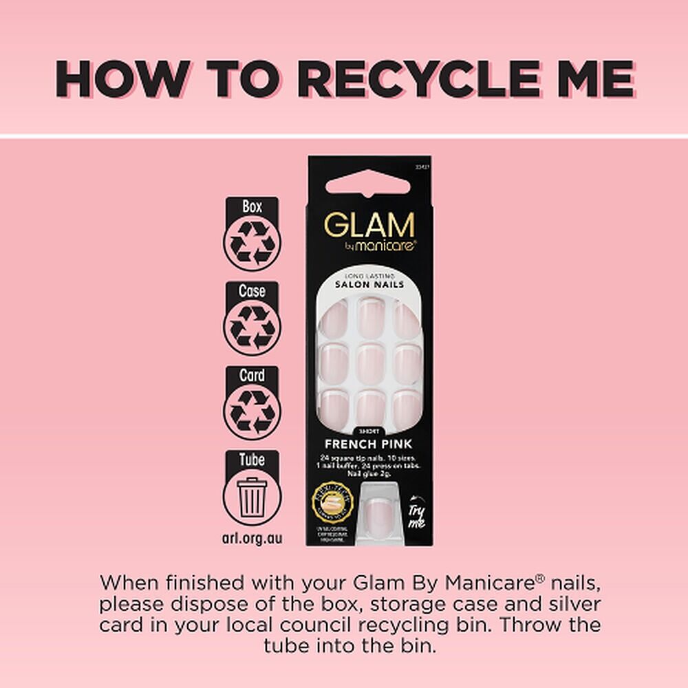 Glam by Manicare Press On Nails Short Square French Pink 24 Pack