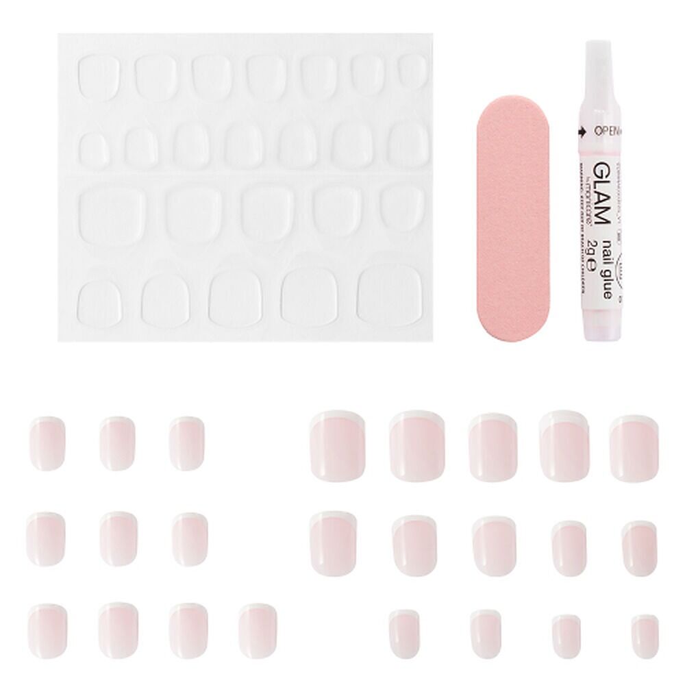 Glam by Manicare Press On Nails Short Square French Pink 24 Pack
