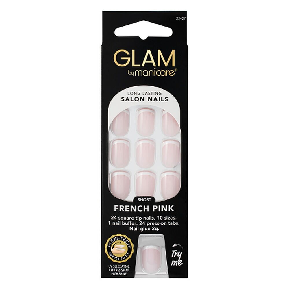 Glam by Manicare Press On Nails Short Square French Pink 24 Pack