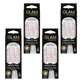 Glam by Manicare Press On Nails Medium Square French Pink 24 Pack Bundle of 4