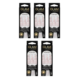 Glam by Manicare Press On Nails Medium Square French Pink 24 Pack Bundle of 5