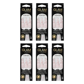Glam by Manicare Press On Nails Medium Square French Pink 24 Pack Bundle of 6