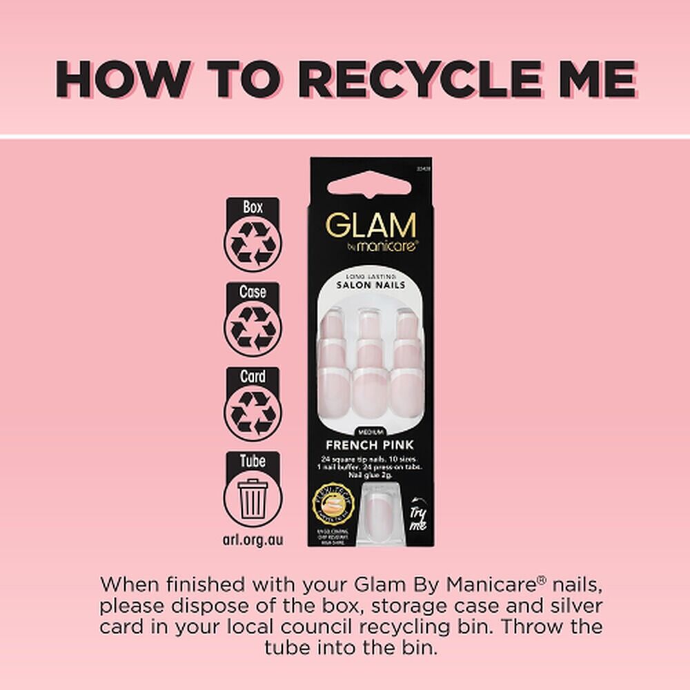 Glam by Manicare Press On Nails Medium Square French Pink 24 Pack