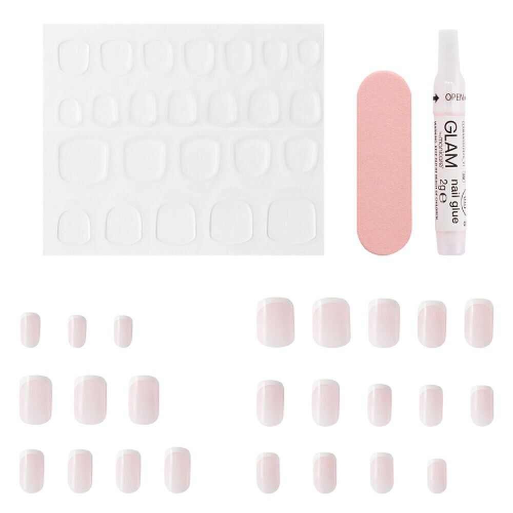 Glam by Manicare Press On Nails Medium Square French Pink 24 Pack
