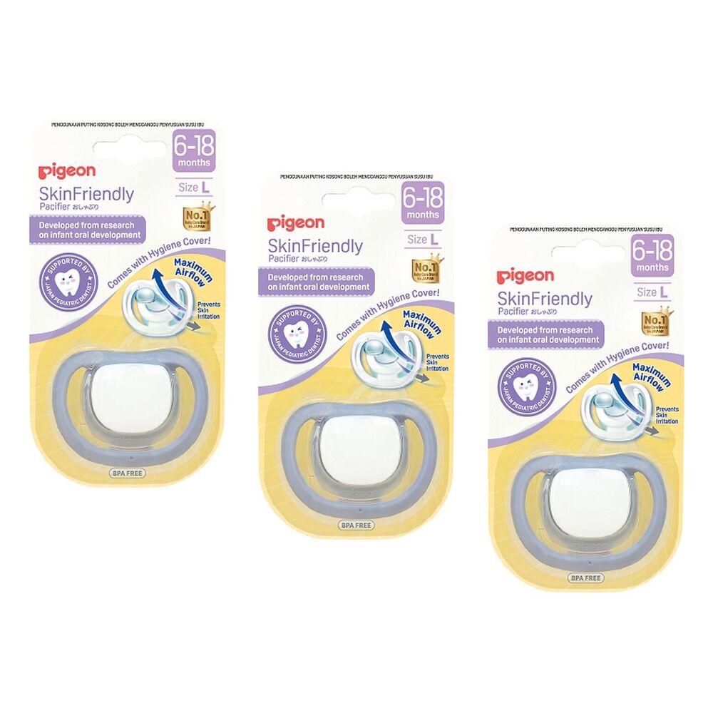 Pigeon Skin Friendly Dummy 6-18 Months Size L Pack of 3