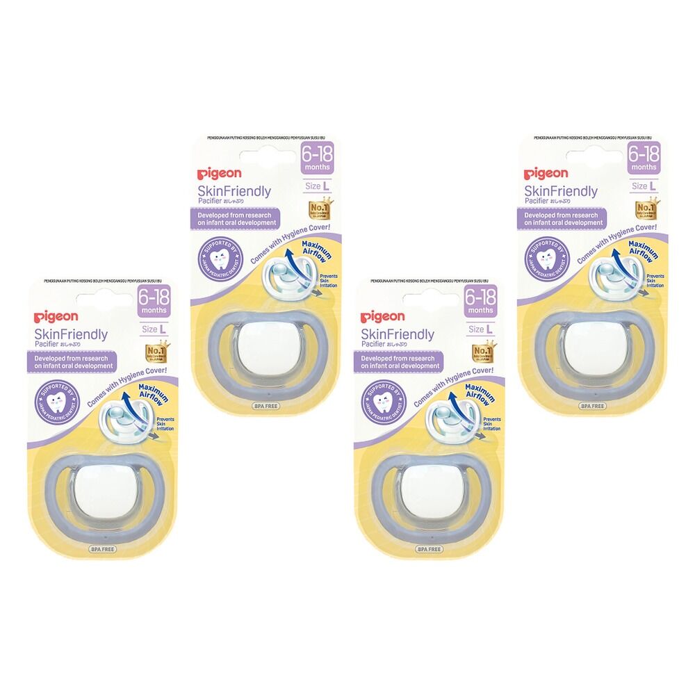 Pigeon Skin Friendly Dummy 6-18 Months Size L Pack of 4